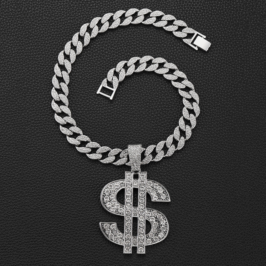 Dollar Sign Iced Out Cuban Pendant Necklace