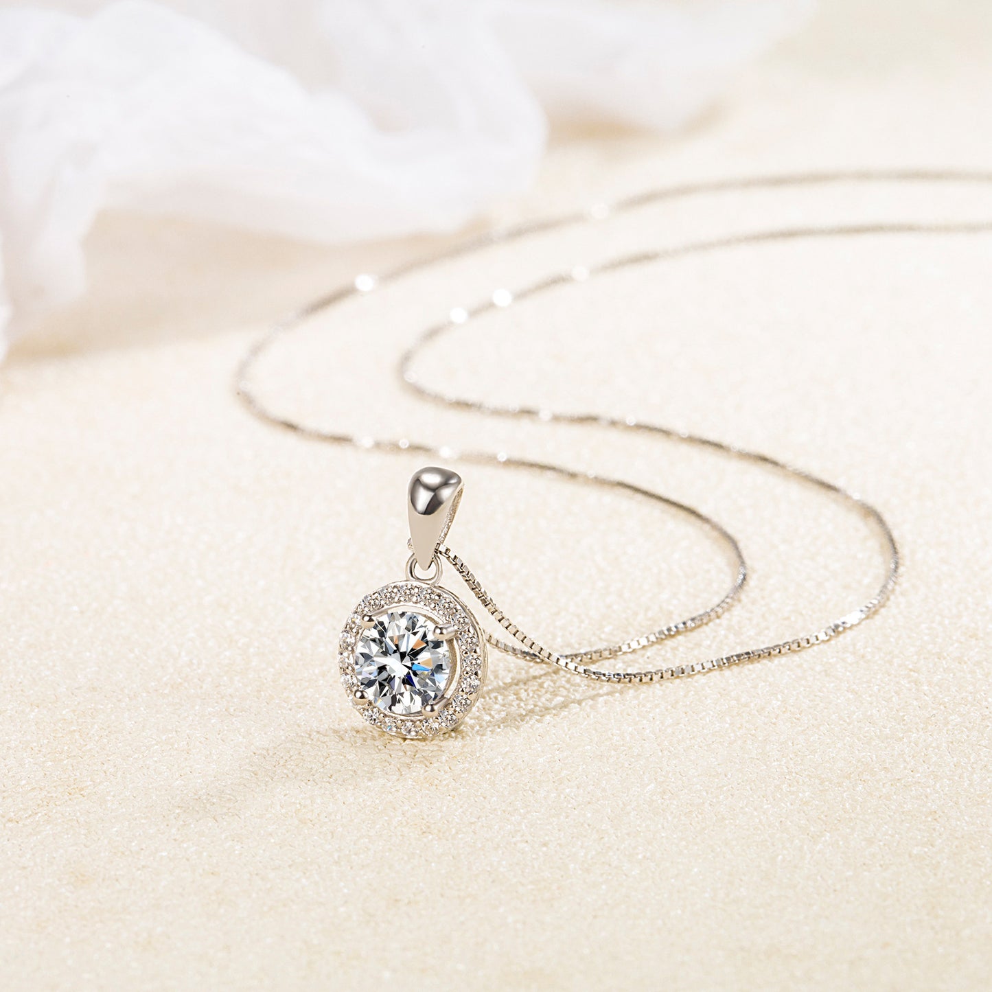 925 Sterling Silver Faux Diamond Princess Necklace