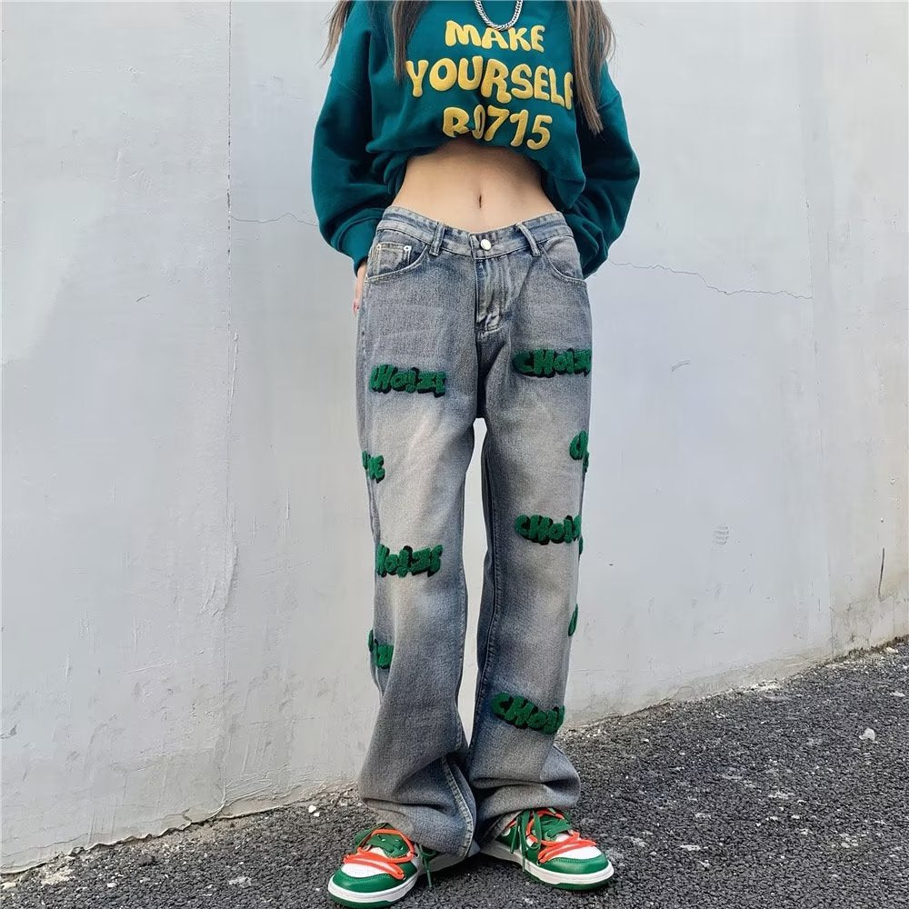 VVS LETTER FLOCKING JEANS