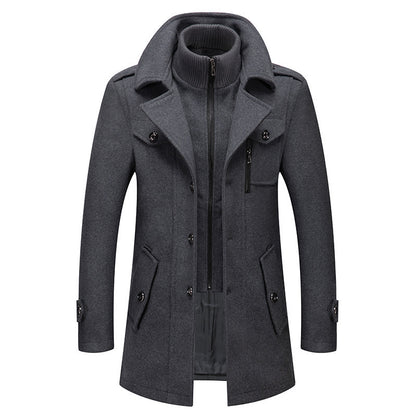 VVS Chic Men's Wool Double Collar Trench Coat