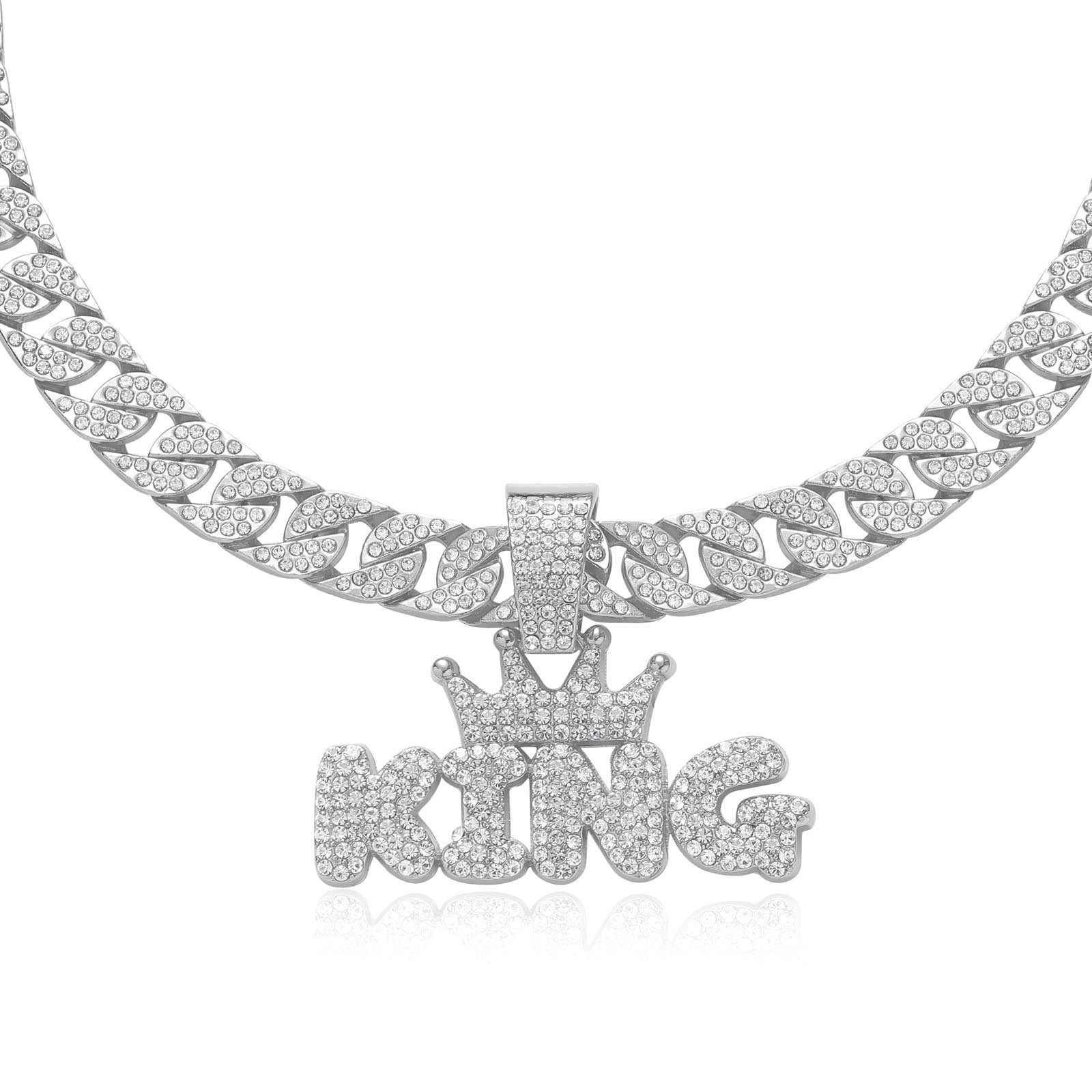 Crowned King Iced Out Cuban Pendant Necklace