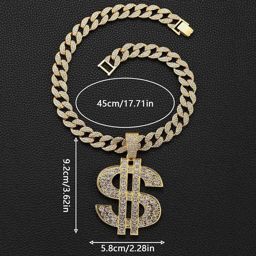 Dollar Sign Iced Out Cuban Pendant Necklace