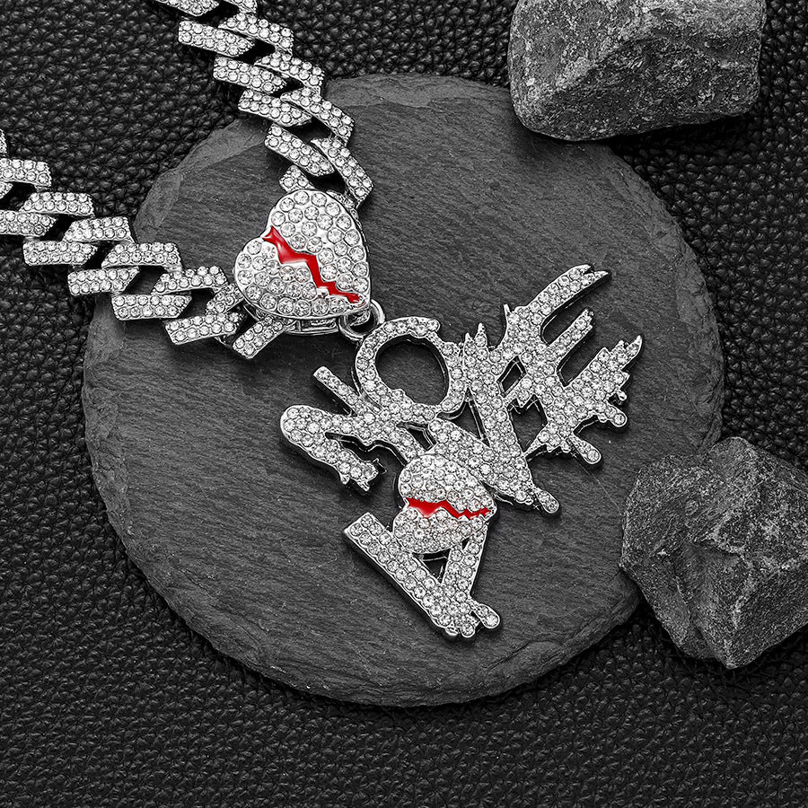 NO LOVE Letter Pendant + Cuban Chain