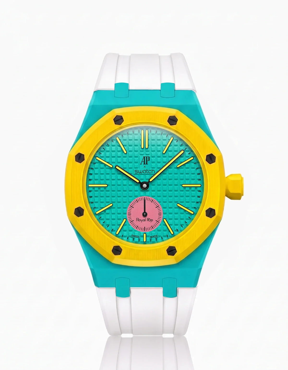 combo::turquoise::rubber-strap-for-ap-x-swatch-royal-pop-white
