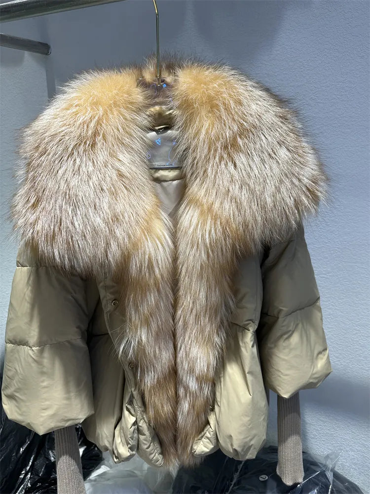 Real Fox Fur Collar with Knit Sleeve Jacket