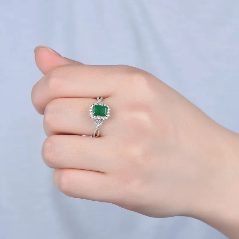 925 Sterling Silber Smaragd Prinzessin Ring