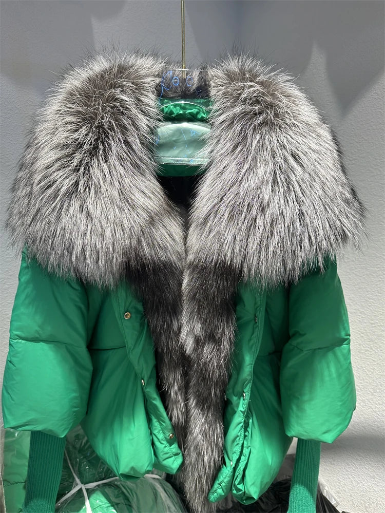 Real Fox Fur Collar with Knit Sleeve Jacket