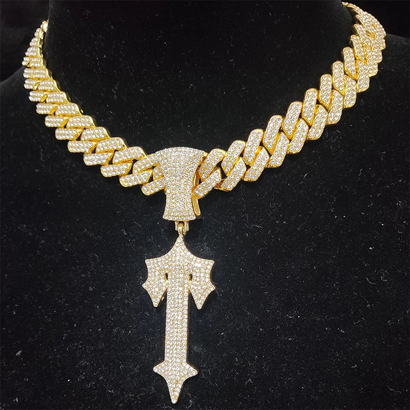 Hip Hop Letter Iced Out Cross Sword Necklace