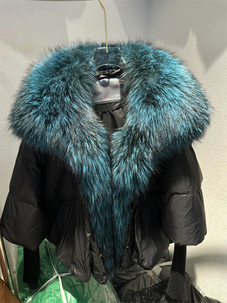 Real Fox Fur Collar with Knit Sleeve Jacket