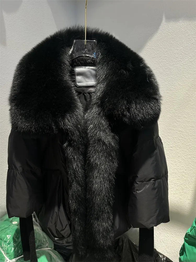 Real Fox Fur Collar with Knit Sleeve Jacket