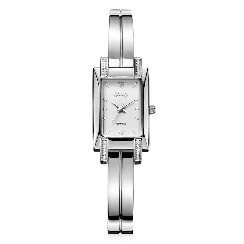 Porcelain Square Diamond Metal Women's Watch