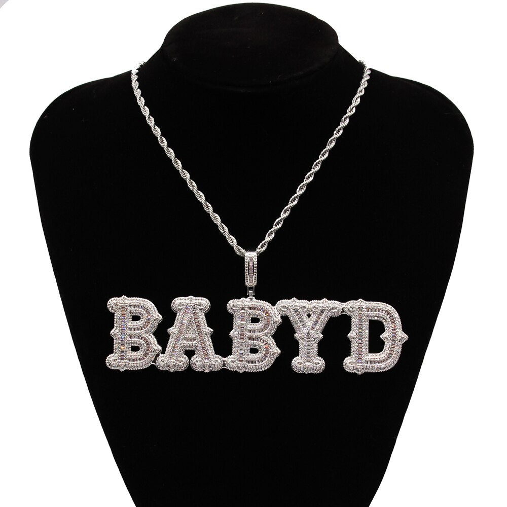 VVS Jewelry Custom Western Font Baguette Letter Pendant Necklace