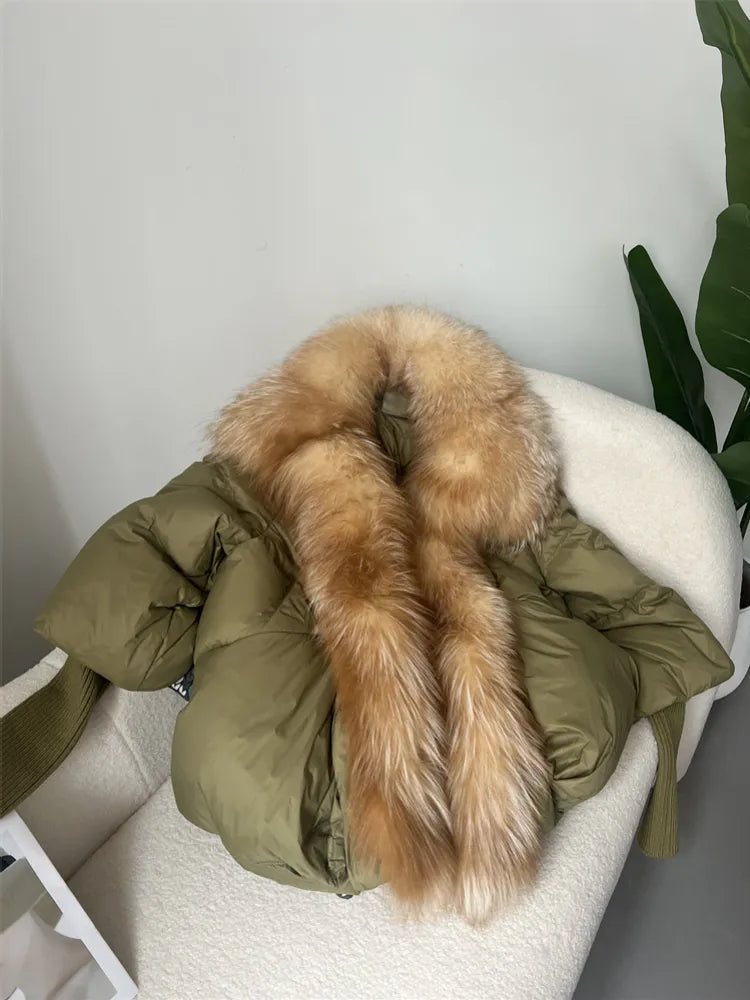 Real Fox Fur Collar with Knit Sleeve Jacket