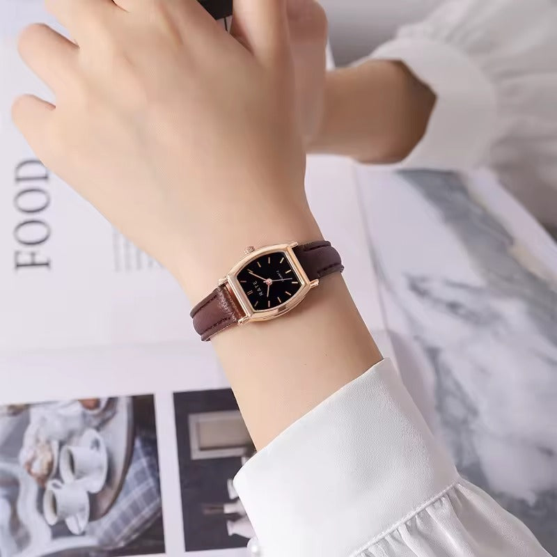 Brown Retro Square Leather Strap Women's Watch