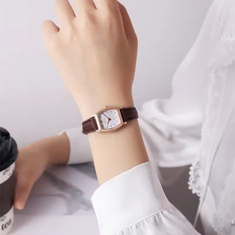 Brown Retro Square Leather Strap Women's Watch