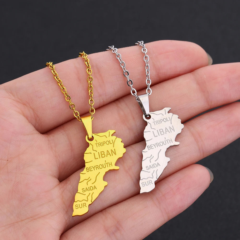 Middle East Lebanon Gold Map Necklace