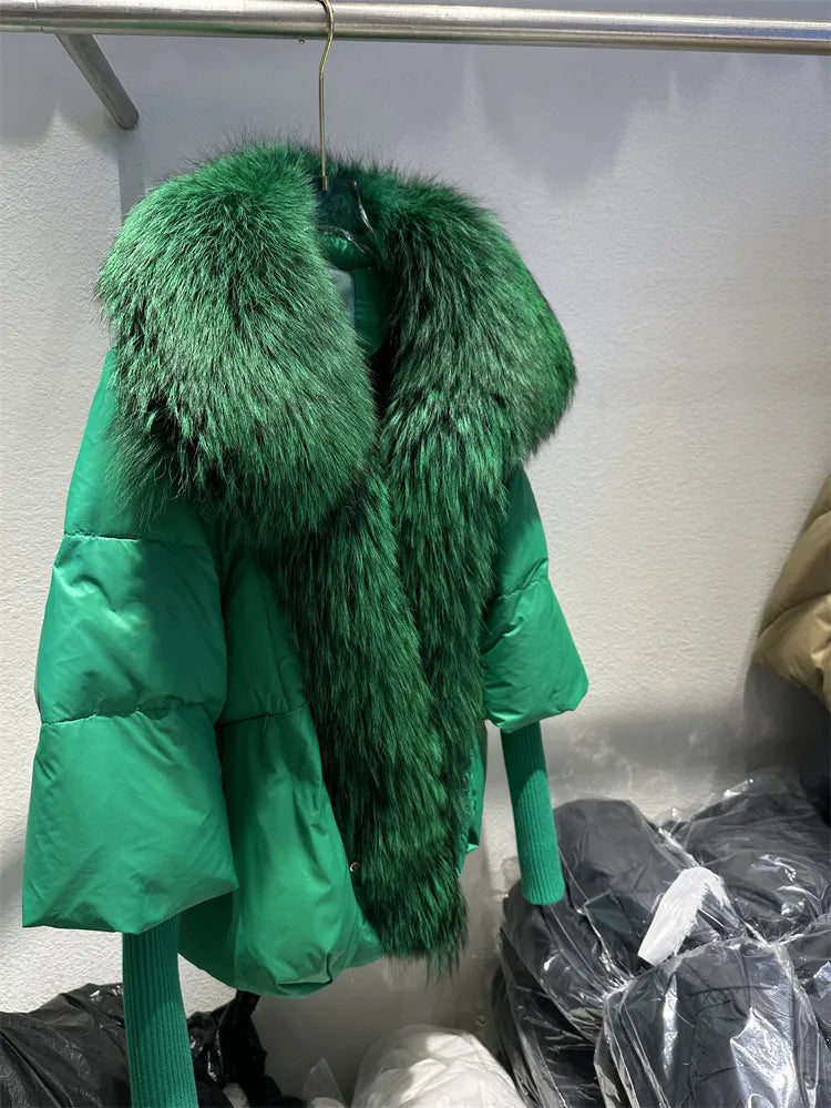 Real Fox Fur Collar with Knit Sleeve Jacket