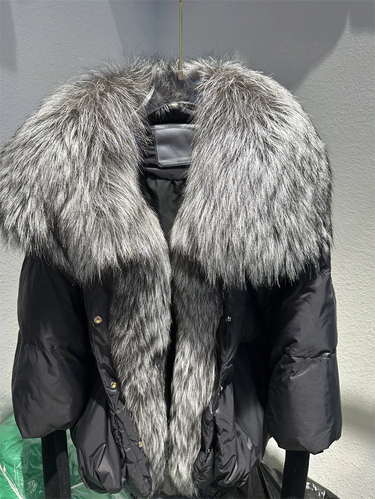 Real Fox Fur Collar with Knit Sleeve Jacket