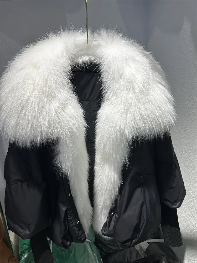 Real Fox Fur Collar with Knit Sleeve Jacket