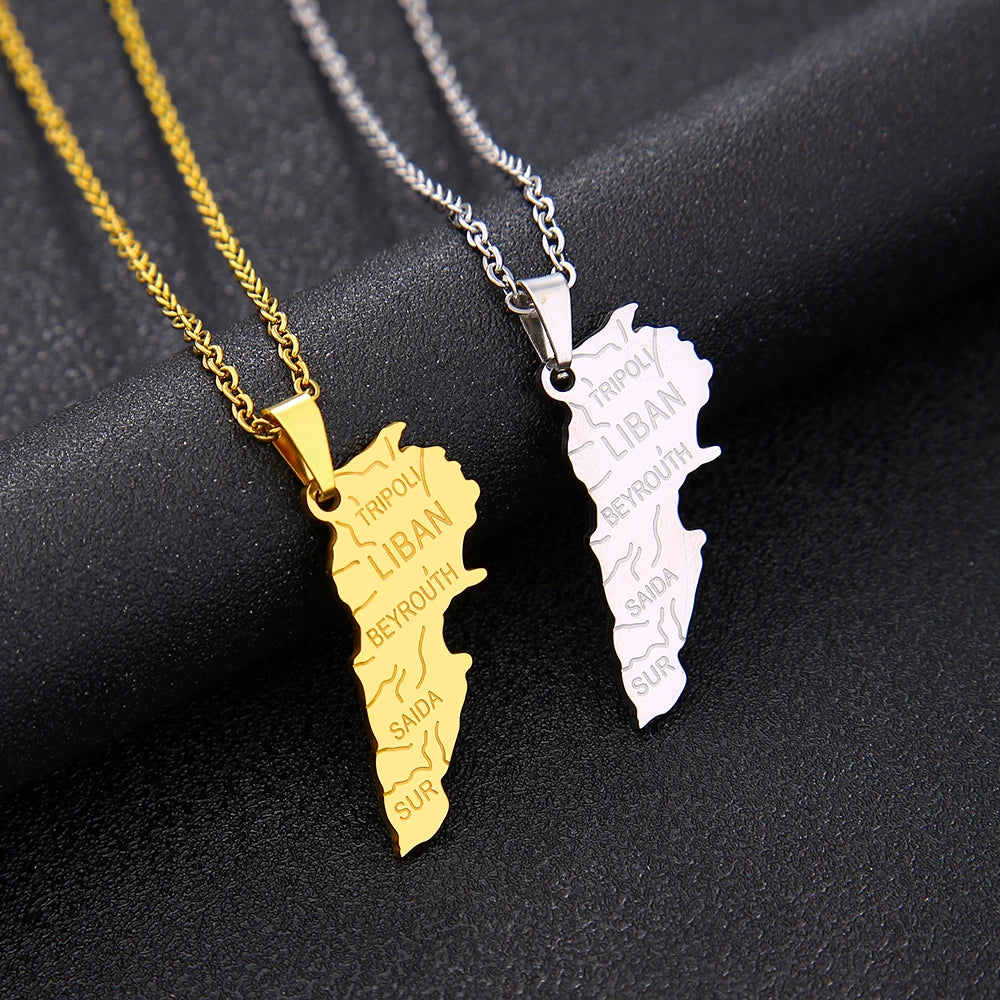 Middle East Lebanon Gold Map Necklace