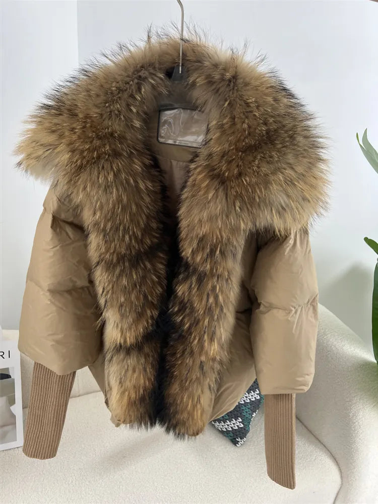 Real Fox Fur Collar with Knit Sleeve Jacket