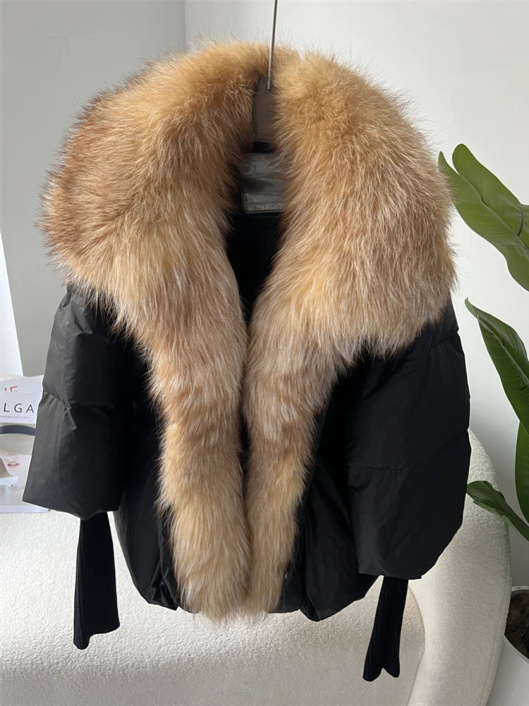 Real Fox Fur Collar with Knit Sleeve Jacket