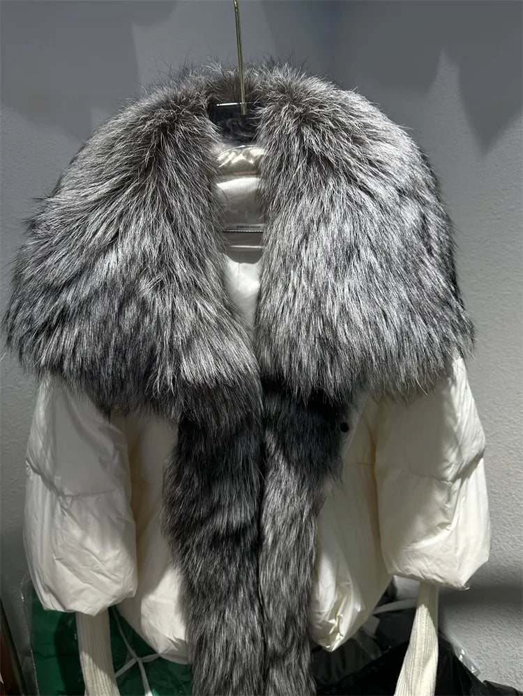 Real Fox Fur Collar with Knit Sleeve Jacket