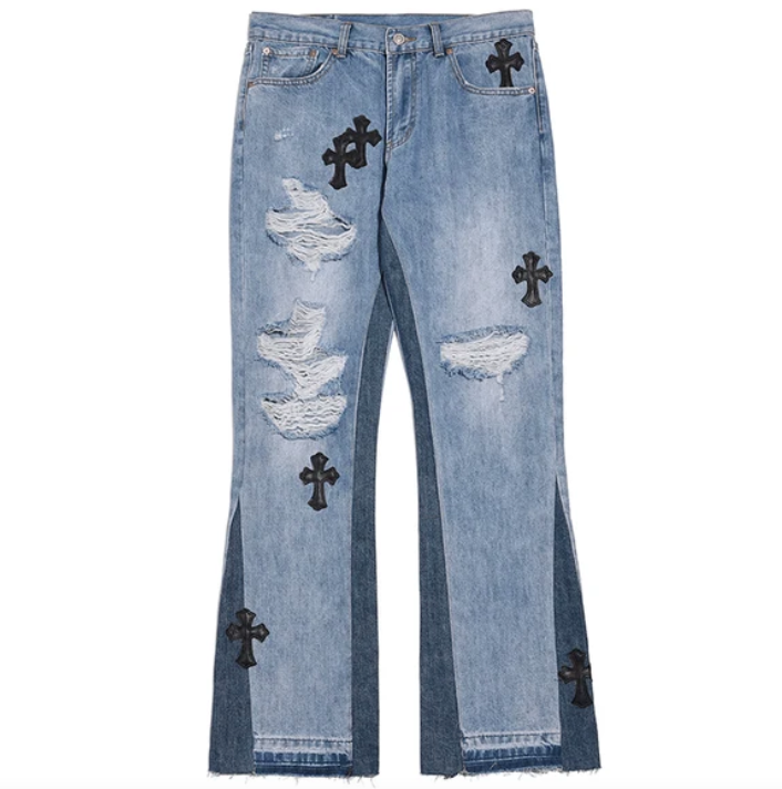 Cross Ripped Denim Jeans