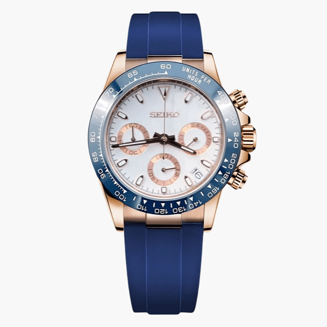 Seiktona Daytona Chronograph | Rosegold Blue Rubber