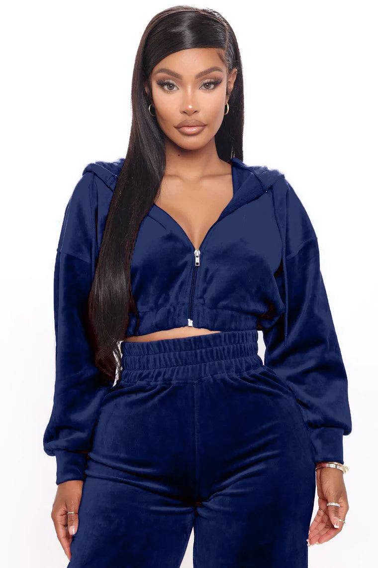 Solid Velvet Two Piece Tracksuit