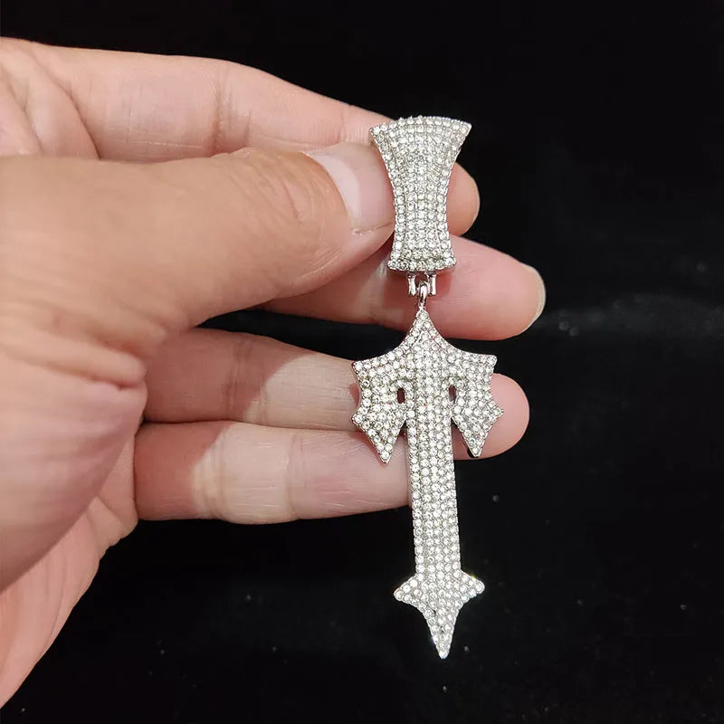 Hip Hop Letter Iced Out Cross Sword Necklace