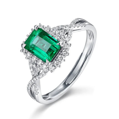 925 Sterling Silver Emerald Princess Ring