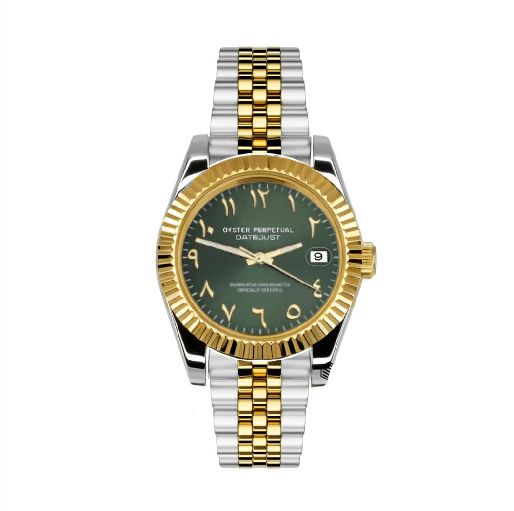 Seikojust Silver Gold Jubilee Arabic Green Dial