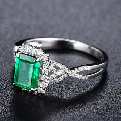 925 Sterling Silver Emerald Princess Ring