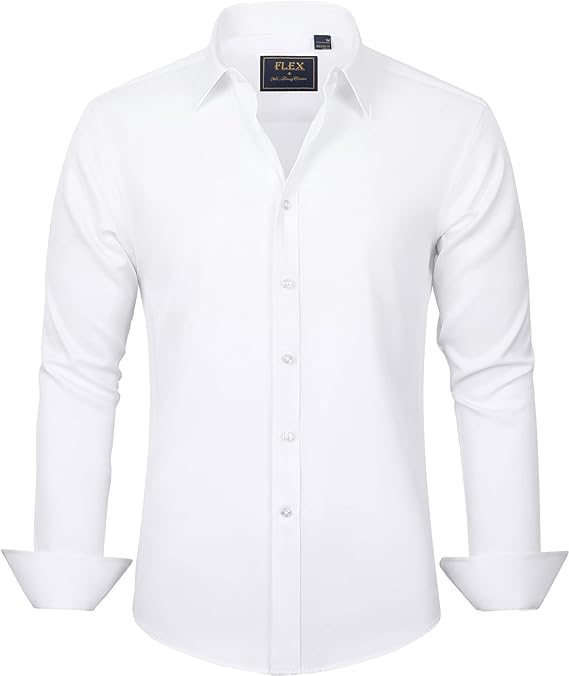 Men's Dress Shirt Solid Long Sleeve Stretch Wrinkle-Free Button-Down