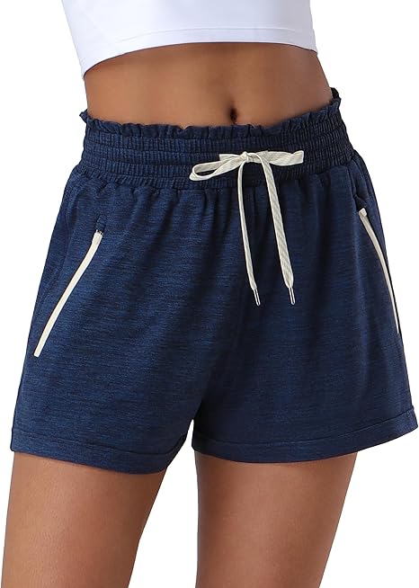 Sportliche Sweatshorts mit hoher Taille und 2 Reißverschlusstaschen | Workout- und Laufshorts für Damen