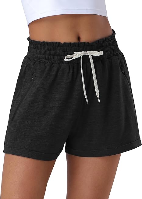 Sportliche Sweatshorts mit hoher Taille und 2 Reißverschlusstaschen | Workout- und Laufshorts für Damen