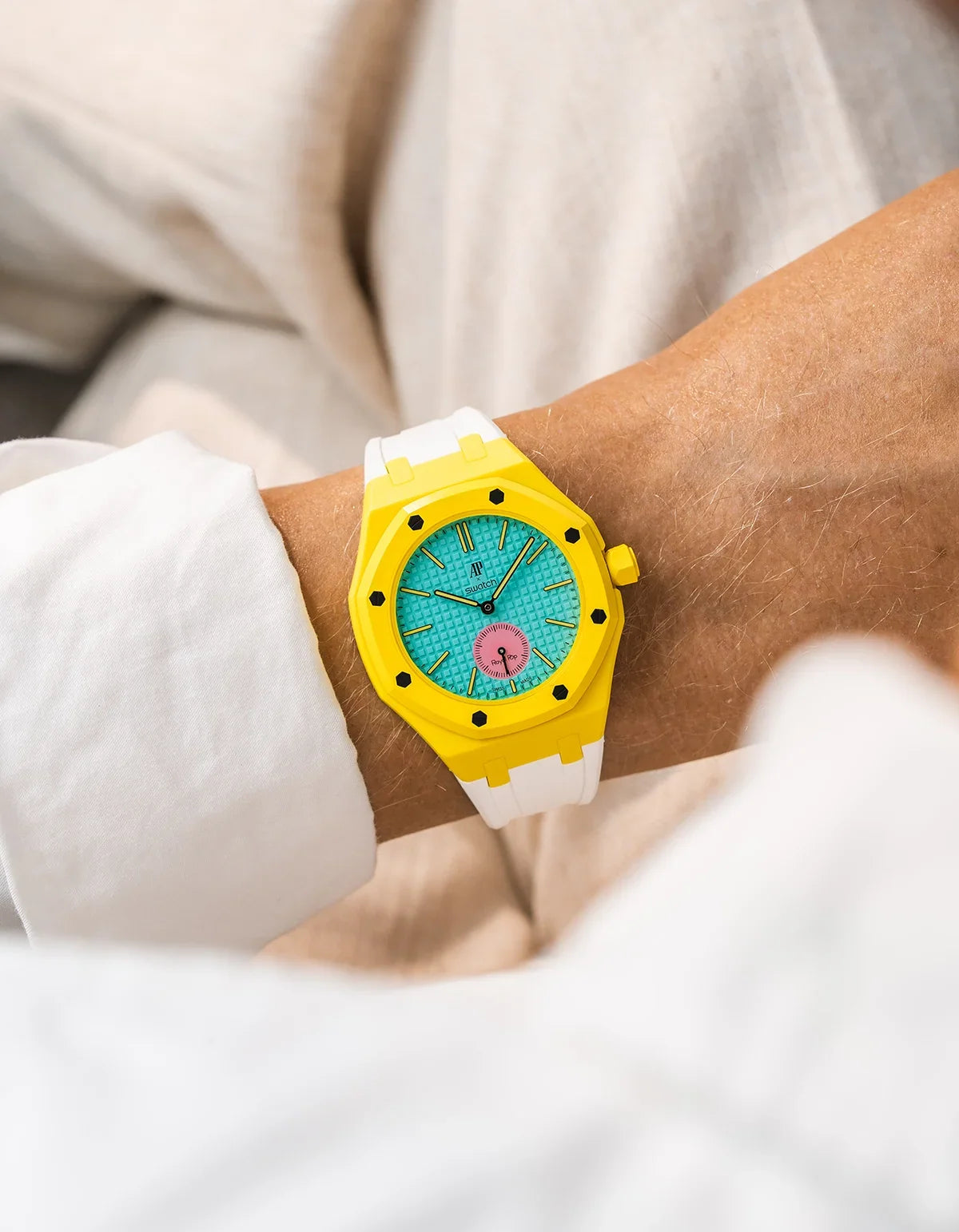 combo::yellow::rubber-strap-for-ap-x-swatch-royal-pop-white