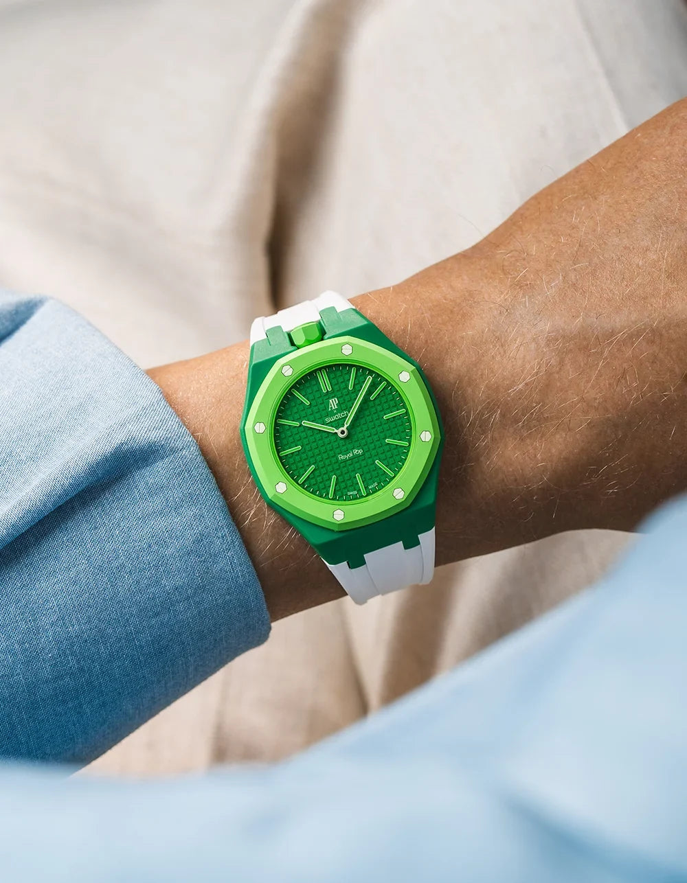 combo::green::rubber-strap-for-ap-x-swatch-royal-pop-white