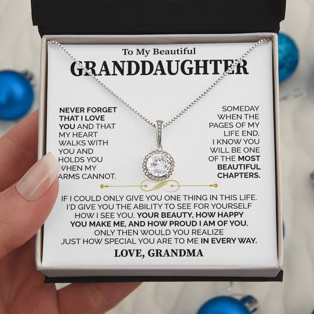 To My Beautiful Granddaughter (Love, Grandma) Message Card Necklace