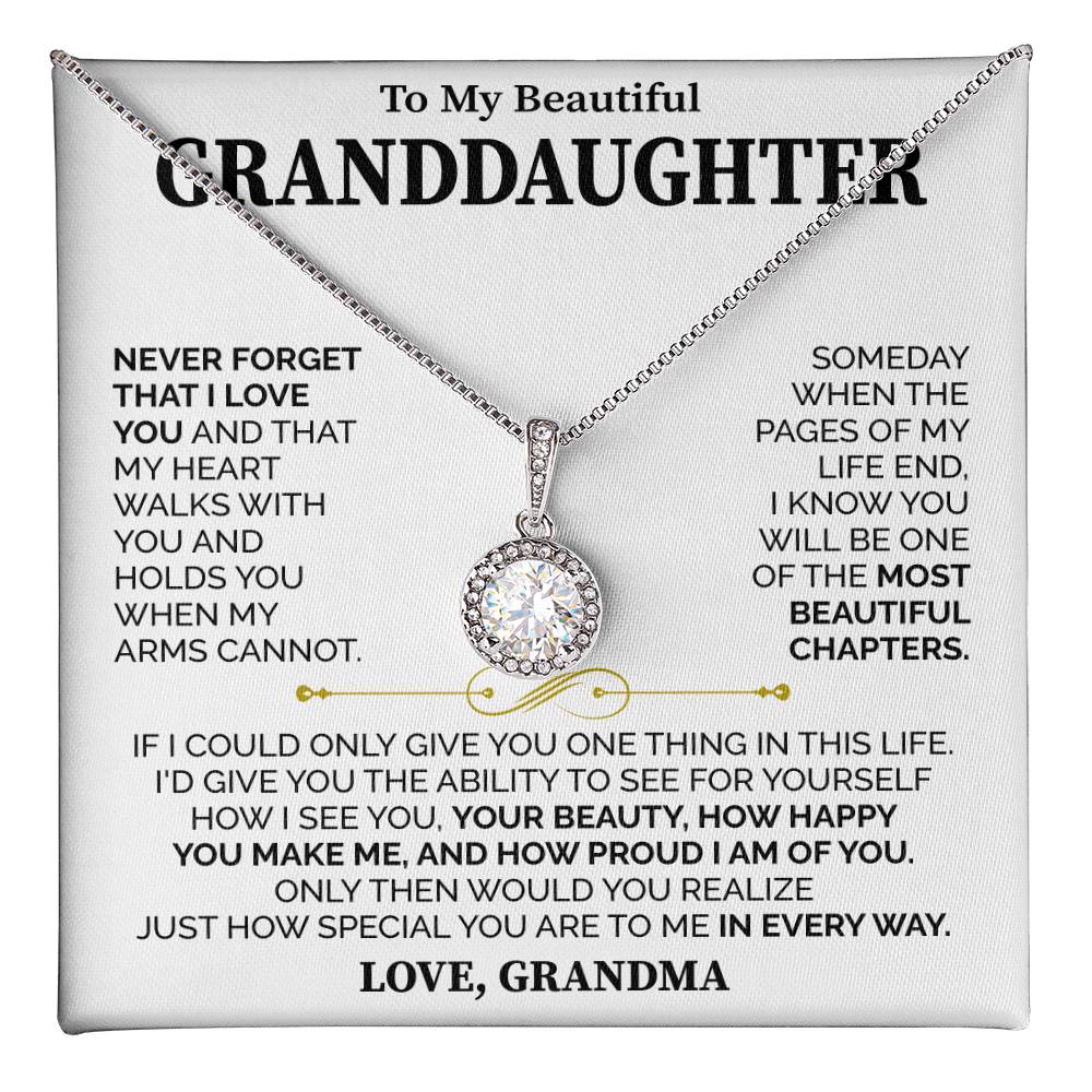 To My Beautiful Granddaughter (Love, Grandma) Message Card Necklace