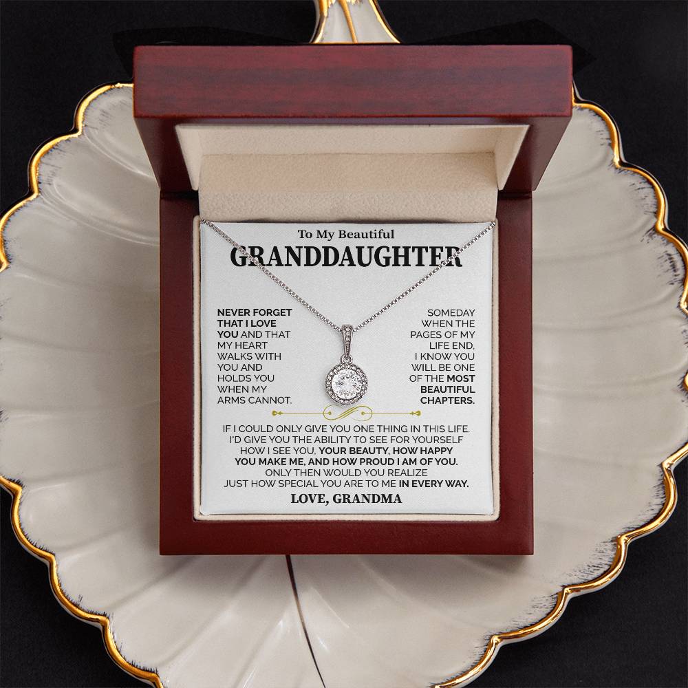 To My Beautiful Granddaughter (Love, Grandma) Message Card Necklace