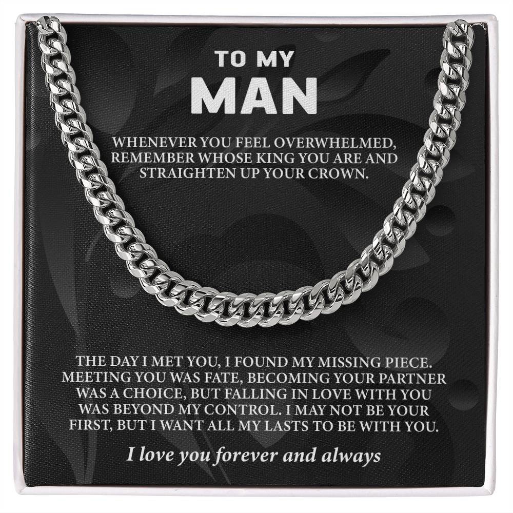 To My Man Message Card Cuban Chain