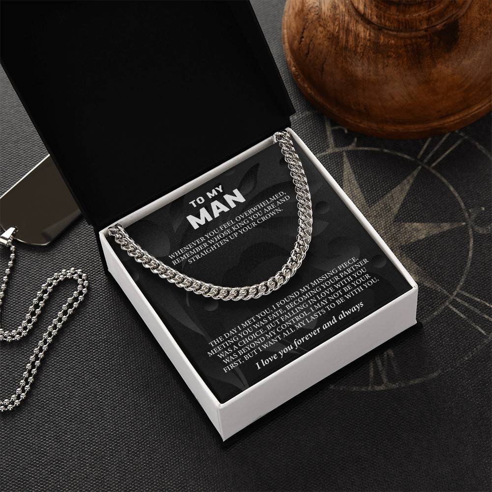 To My Man Message Card Cuban Chain