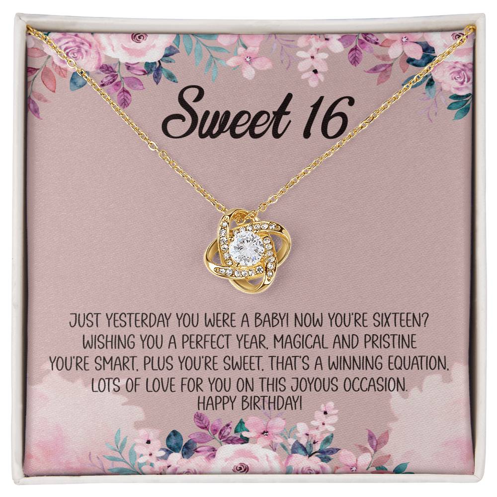 Sweet 16 Message Card Love Knot Necklace