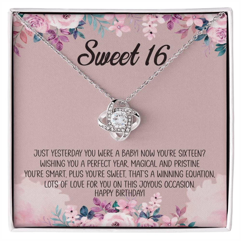 Sweet 16 Message Card Love Knot Necklace