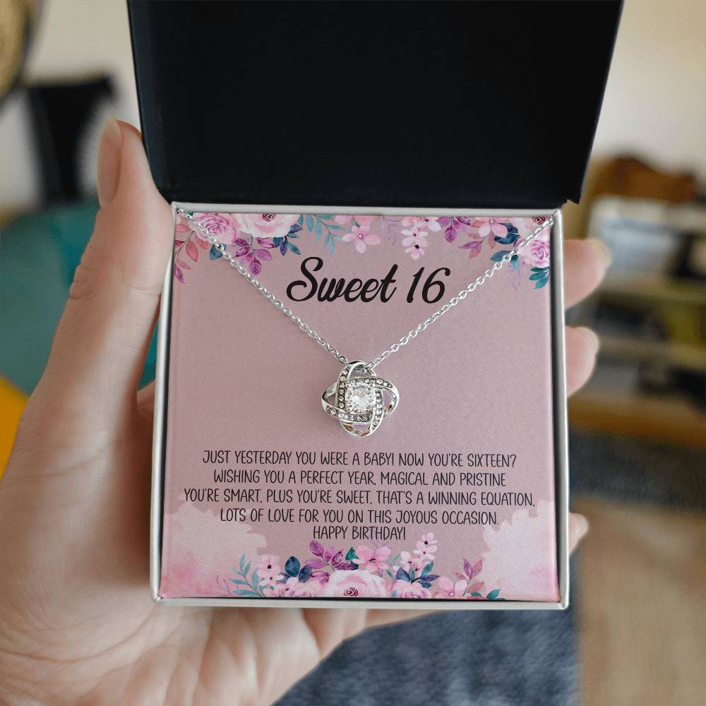 Sweet 16 Message Card Love Knot Necklace