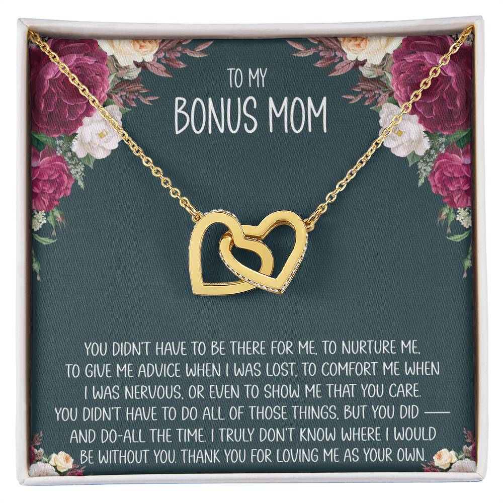 Bonus Mom Message Card Interlocking Heart Necklace