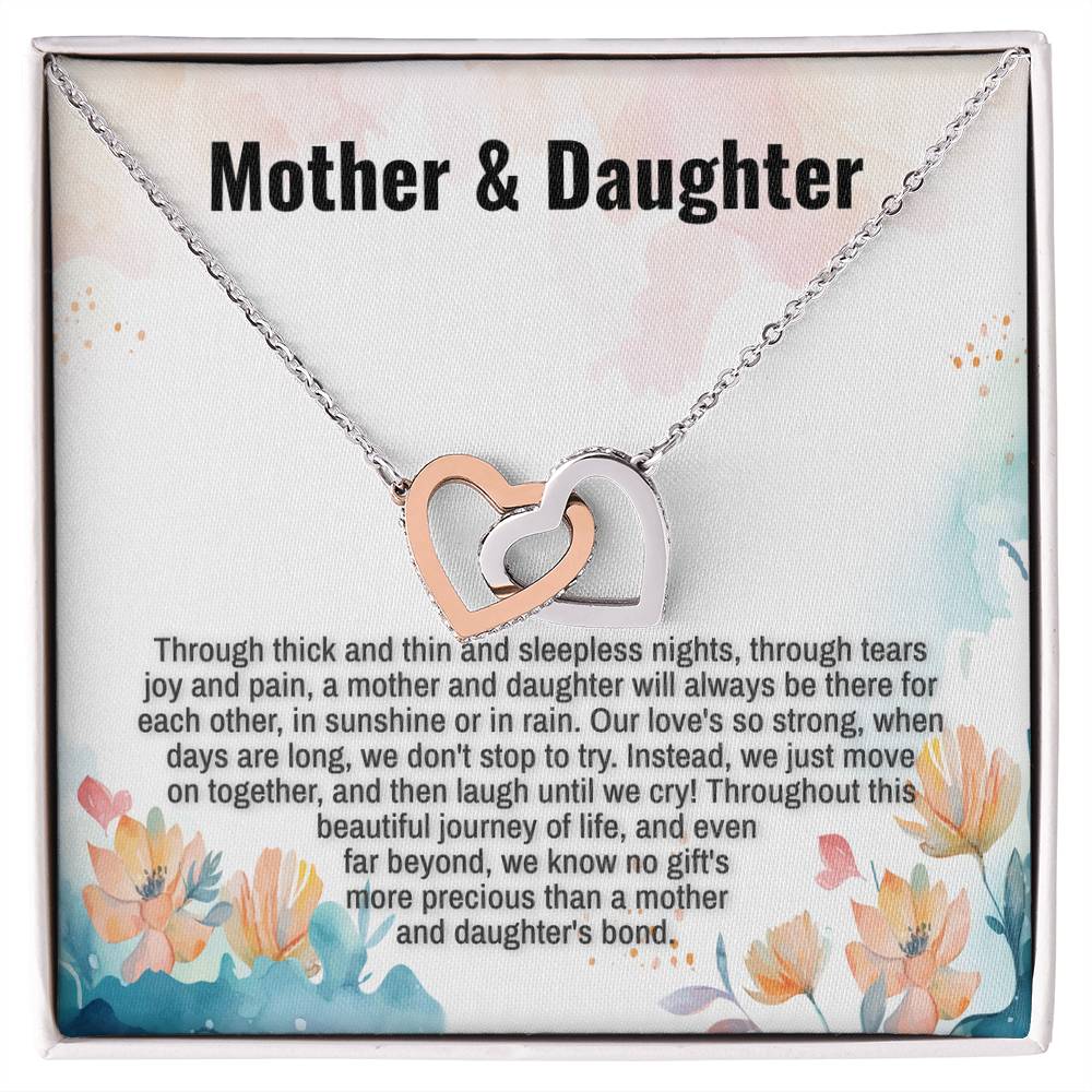 Mother & Daughter Message Card Interlocking Hearts Necklace