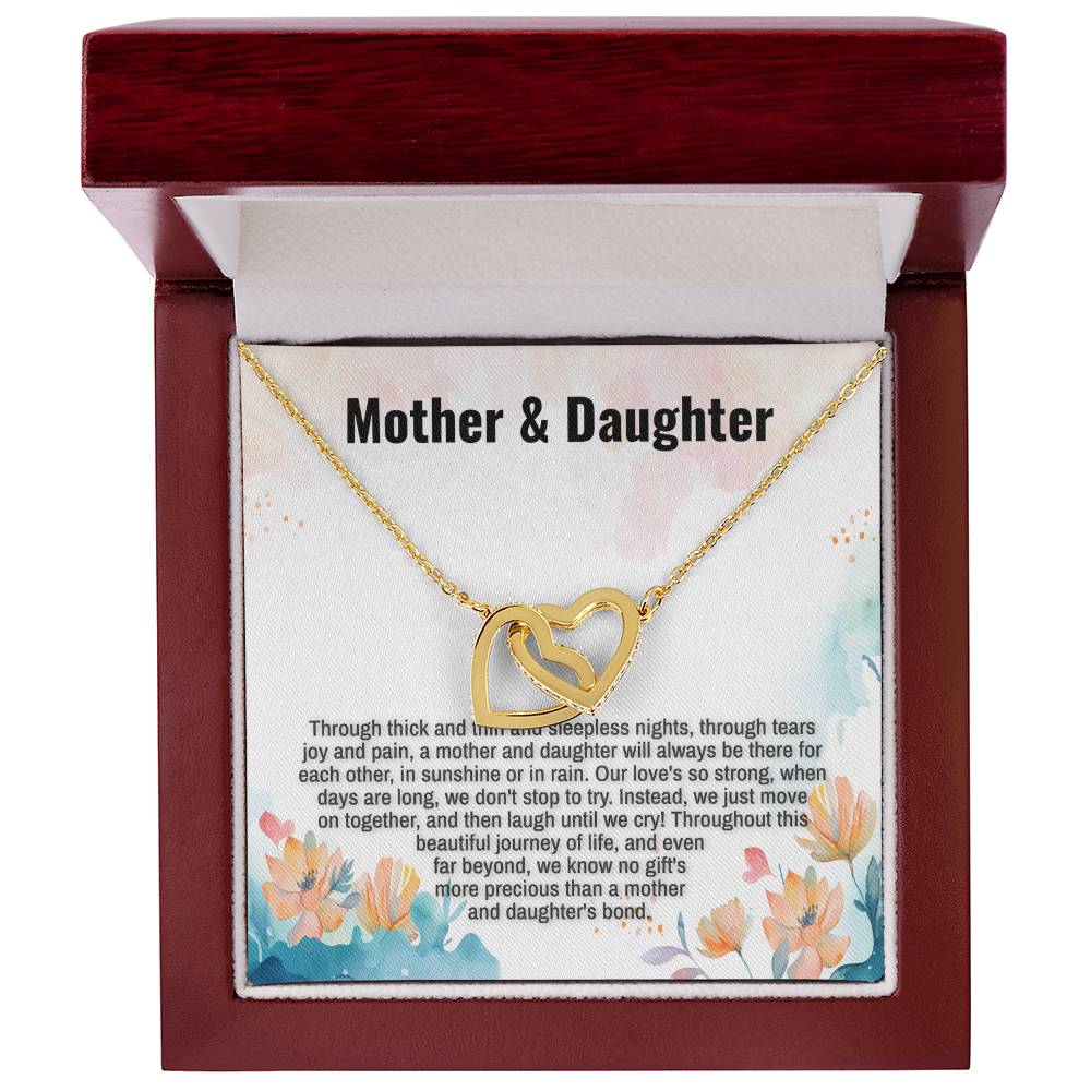 Mother & Daughter Message Card Interlocking Hearts Necklace